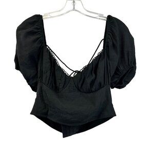 Tic Top Womens Off Shoulder Puff Sleeve Black Cropped Corset Top L